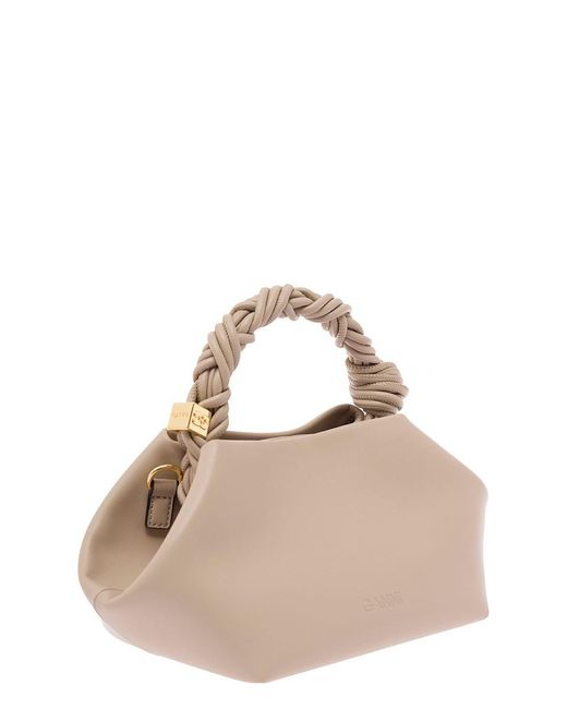Ganni Natural ' Bou' Handbag With Butterfly Logo And Hand-Braided Strands