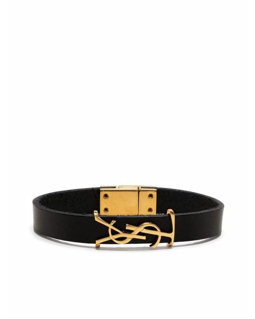 Saint Laurent Black Ysl Charm Leather Bracelet