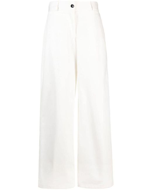 Jil Sander White Wide-leg Cotton Trousers