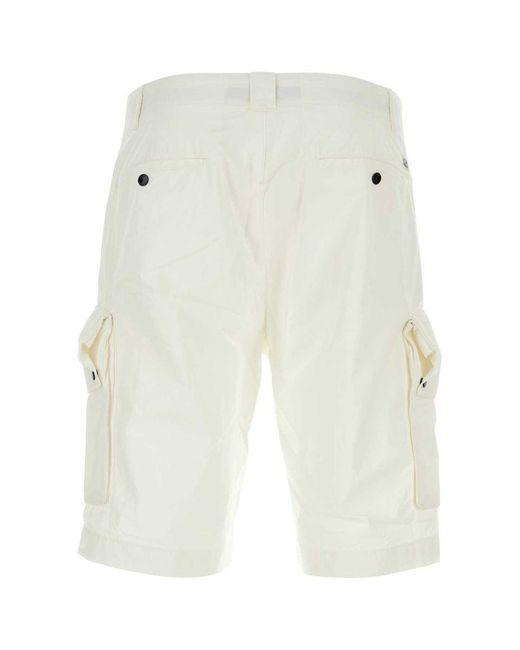 C P Company White Gauze Cargo Shorts for men