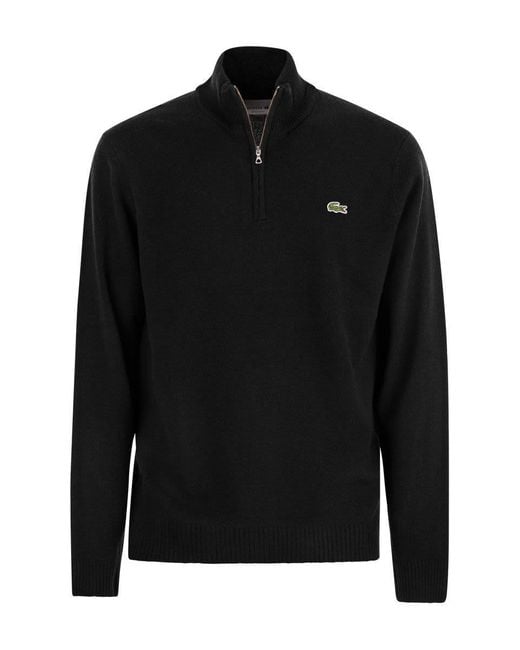 Lacoste Black Wool Pullover With High Neck for men