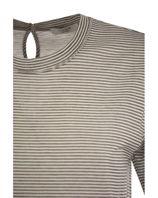 Peserico Gray Lightweight Striped Jersey T-shirt And Punto Luce