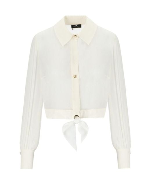 Elisabetta Franchi White Ivory Cropped Shirt With Knot