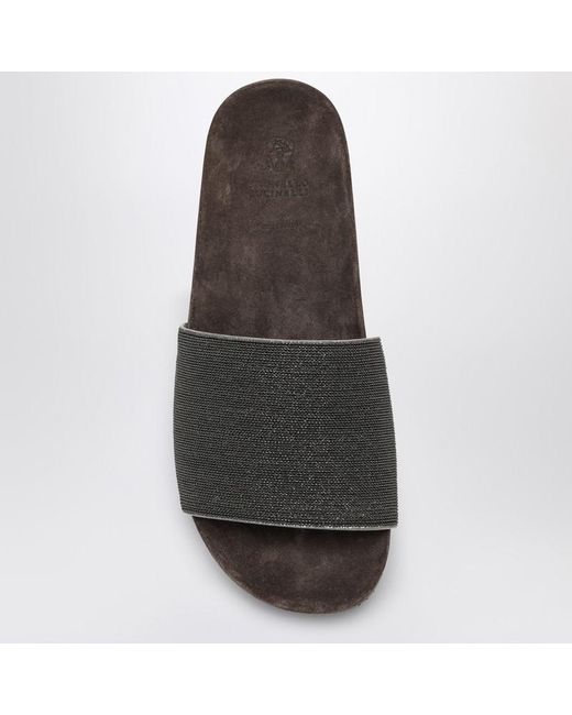 Brunello Cucinelli Black Precious Taupe Slides