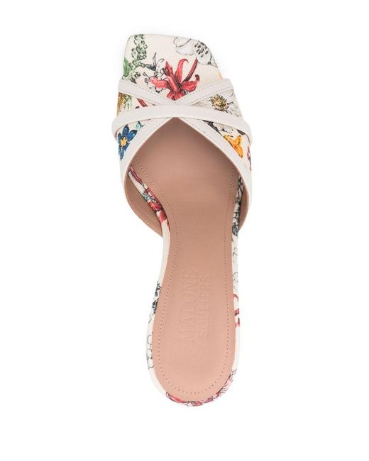 Malone Souliers White Perla Wedge 85 Printed Canvas Mules