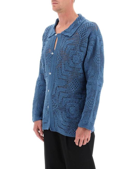 Bode Blue Overdyed Crochet Shirt for men