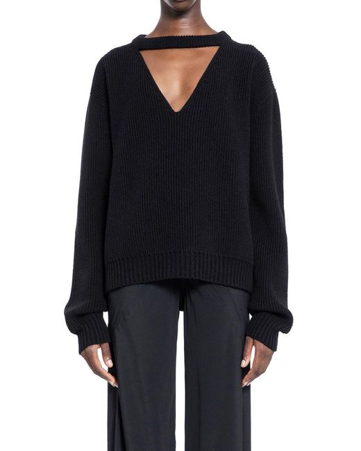 Rick Owens Blue Merino Wool V-Neck Crewneck Sweater