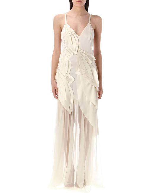 Alberta Ferretti Natural Laser Leaves Long Dress