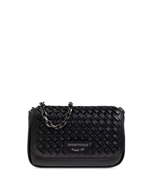 Emporio Armani Black Leather Wallet On Chain