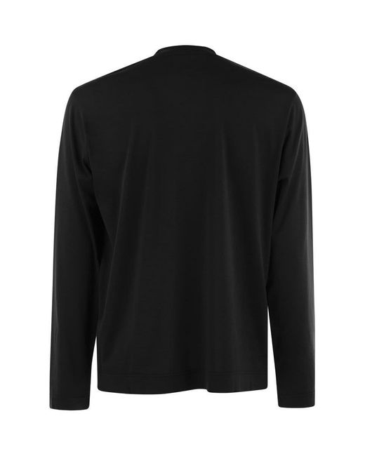 Fedeli Black Extreme Long-Sleeved Giza Cotton T-Shirt for men