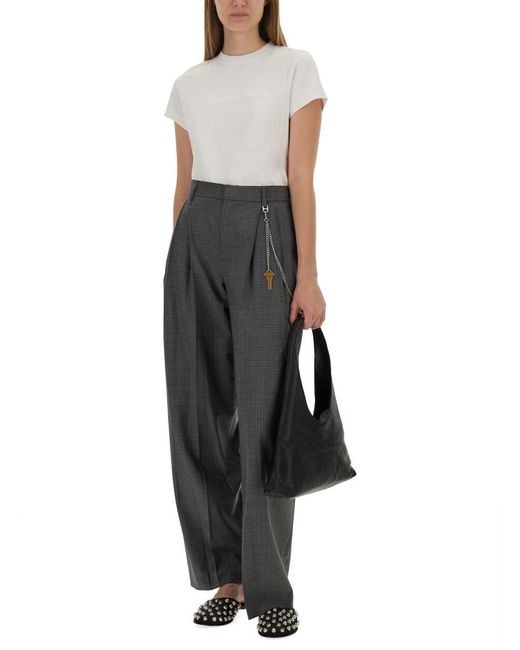 Alexander Wang Gray Cropped Fitted T-Shirt With Minimalist Logo
