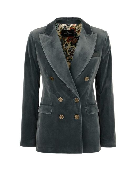 Etro Black Sage Velvet Blazer