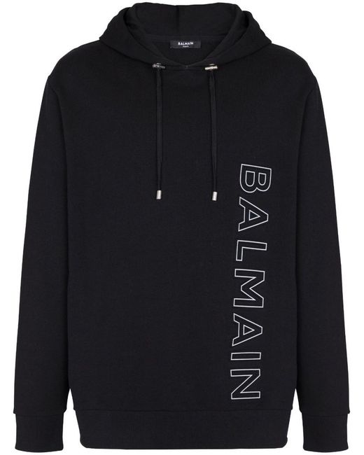 Balmain Blue Logo-print Hoodie Sweater for men