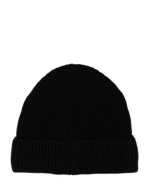C P Company Black Beanie Hat With Logo for men