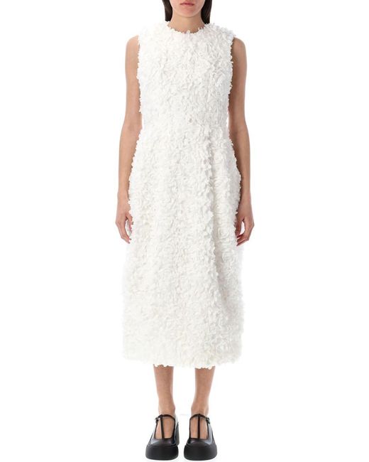 Comme des Garçons White Floral-Appliqué Midi Dress