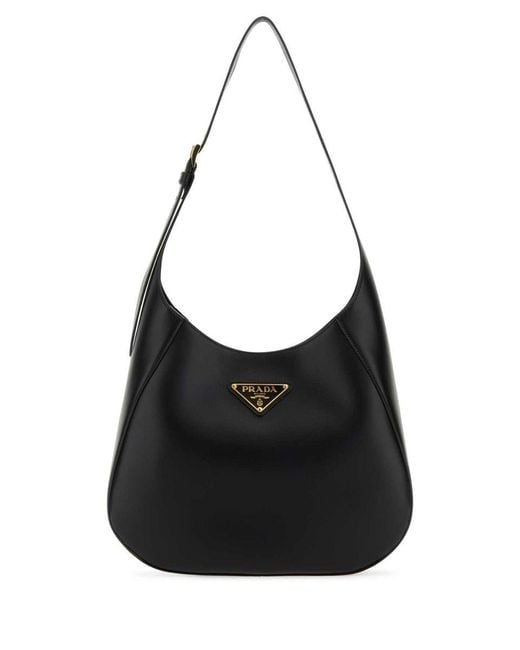 Prada Black Brand-plaque Leather Shoulder Bag