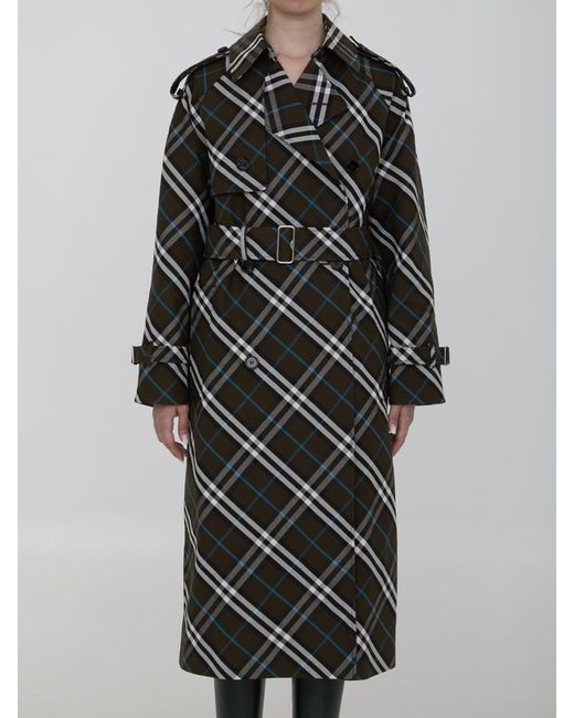 Burberry Multicolor "Check" Cotton Blend Long Trenchcoat