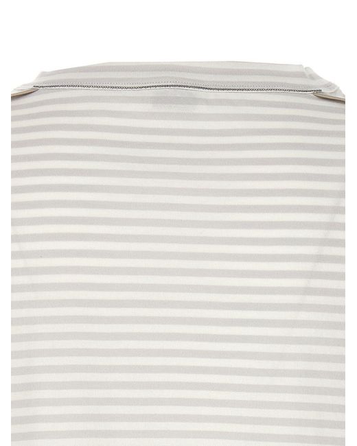 Brunello Cucinelli White Striped T-Shirt