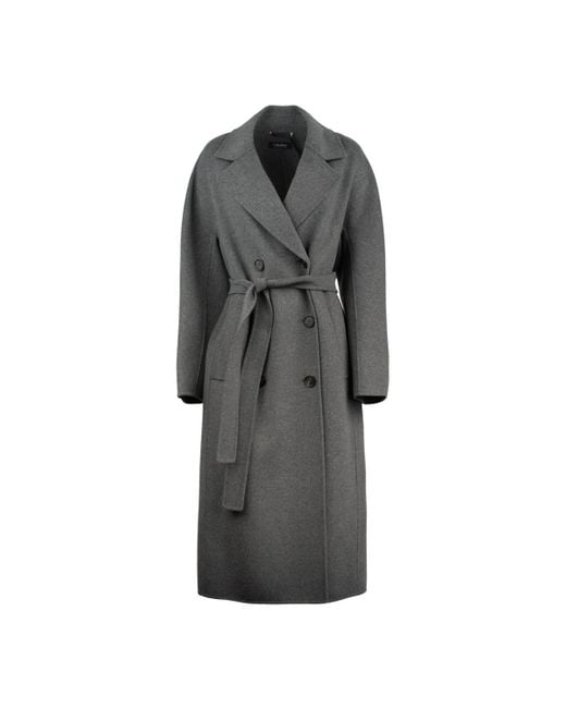 Max Mara Gray Double-Breasted Wool Coat