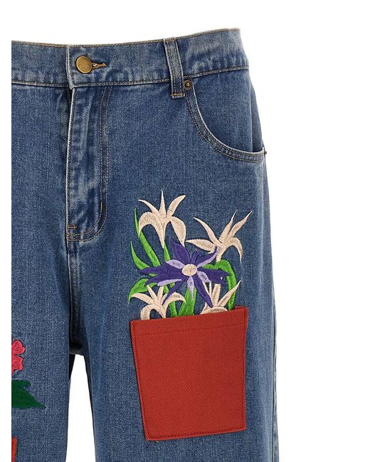 Kidsuper Blue 'Flower Pots' Denim Trousers for men