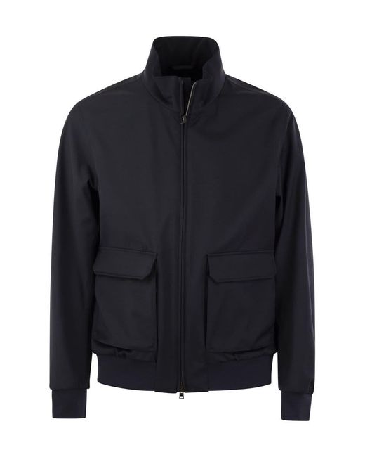 Herno Blue Storm Wool Layered Bomber Jacket for men
