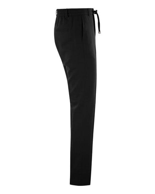 Peserico Black Wool-Blend Flannel Trousers for men