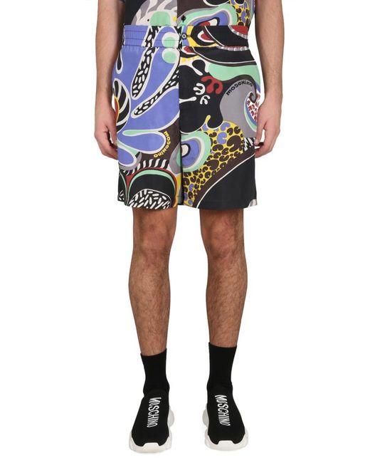 Moschino Blue Psychedelic Print Bermuda Shorts for men