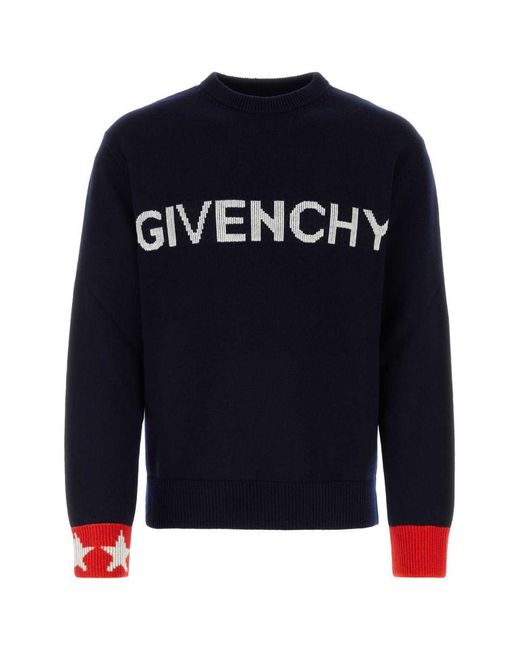Givenchy Blue Logo Intarsia Crewneck Sweater for men