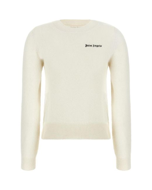 Palm Angels White Logo-embroidered Crew-neck Jumper