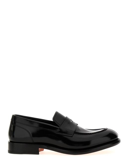 Santoni Leather Loafers Black for men