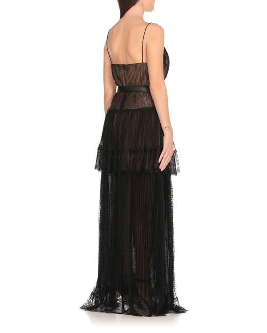 Self-Portrait Black Dot Mesh Tiered Maxi Dress