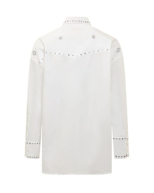 Bluemarble White Rhinestone Embellishment Cotton Shirt for men