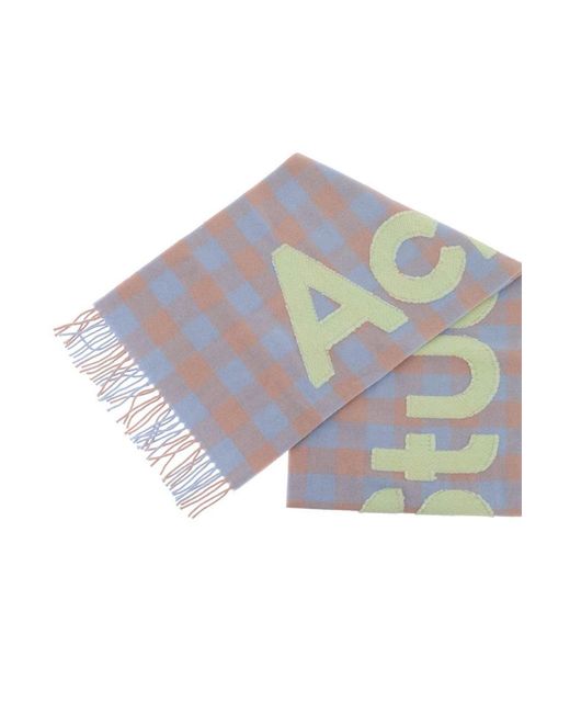 Acne Blue "Checked Scarf With Logo Pattern"