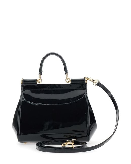 Dolce & Gabbana Black 'Sicily Medium' Handbag With Adjustable And Removable Shoulder Strap And Logo Plaque On The Front