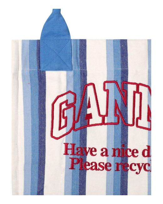 Ganni White Striped Tote Bag