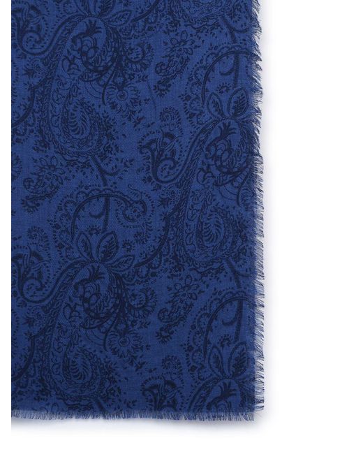 Etro Blue Cashmere And Silk Scarf for men