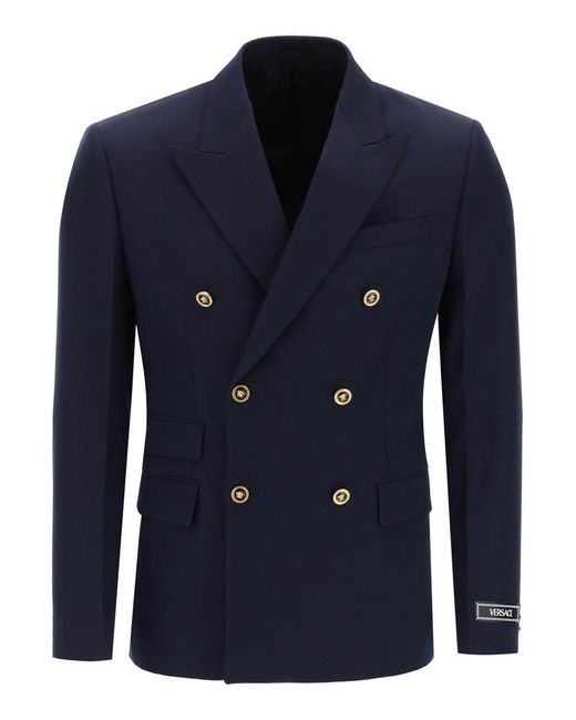 Versace Blue Tailored Jacket With Medusa Buttons for men