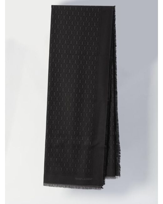 Saint Laurent Black Large Scarf With Ysl Monogram for men