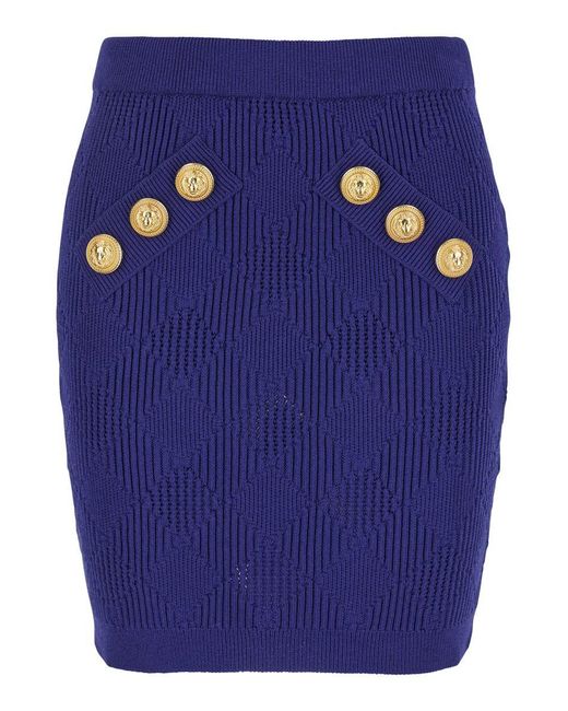 Balmain Blue Mini Skirt With Jewel Buttons