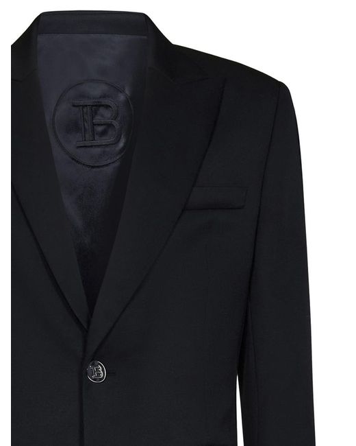 Balmain Black Double Breasted Canvas Jacket for men