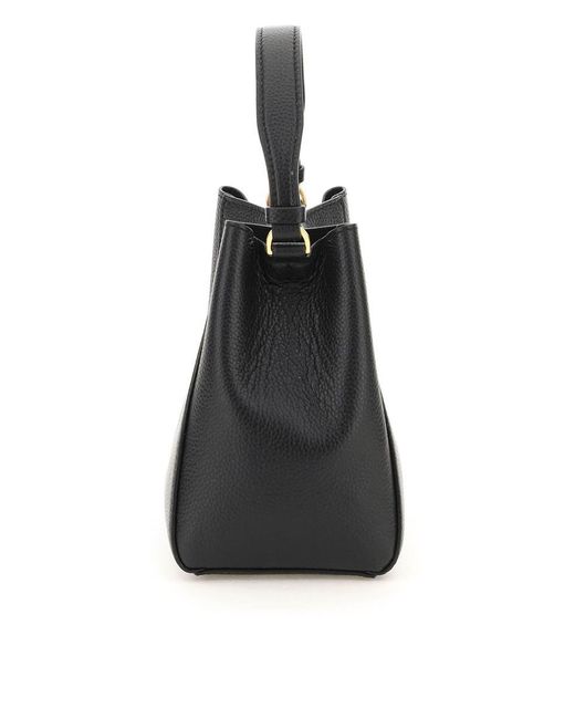 Tory Burch Black Grained Leather Mcgraw Bucket Bag
