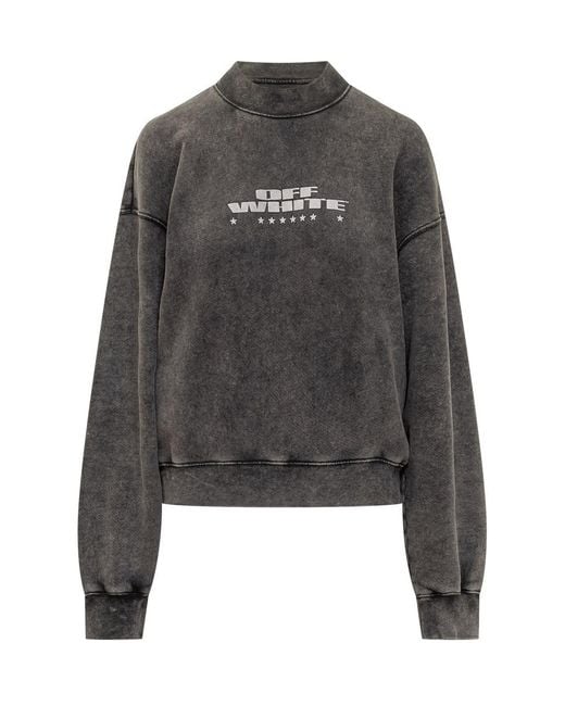 Off-White c/o Virgil Abloh Gray Black Washed Effect Sweatshirt With Logo
