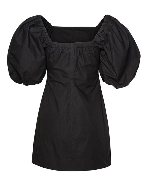 Ganni Black Mini Dress With Puff Sleeves