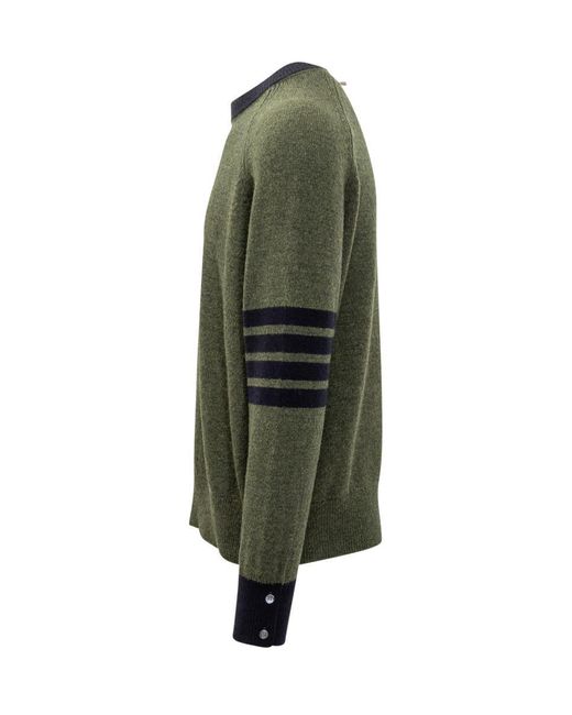 Thom Browne Green Sweater With Contrast Detailing for men