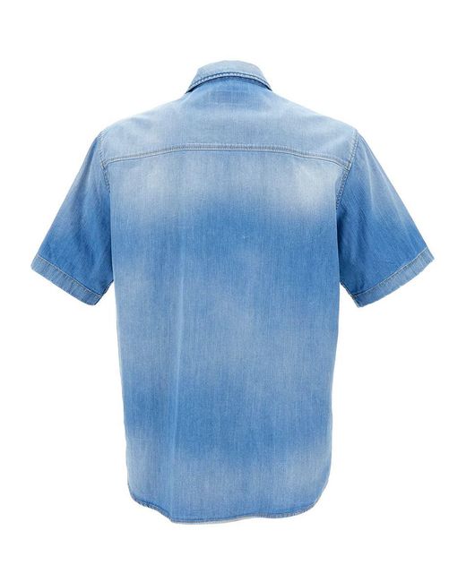 DSquared² Blue Light Bowling Shirt With Logo Lettering Embroidery for men