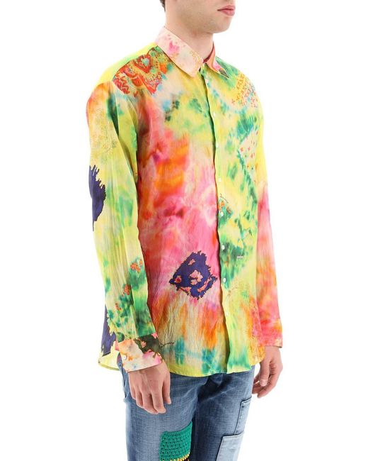DSquared² Yellow Multicolor Print Shirt for men