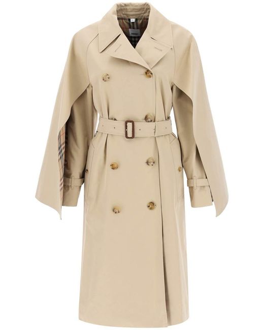Burberry Natural 'ness' Double-breasted Raincoat In Cotton Gabardine