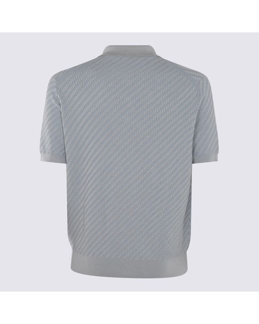 Brioni Gray Light Blue Cotton-silk Blend Polo Shirt for men