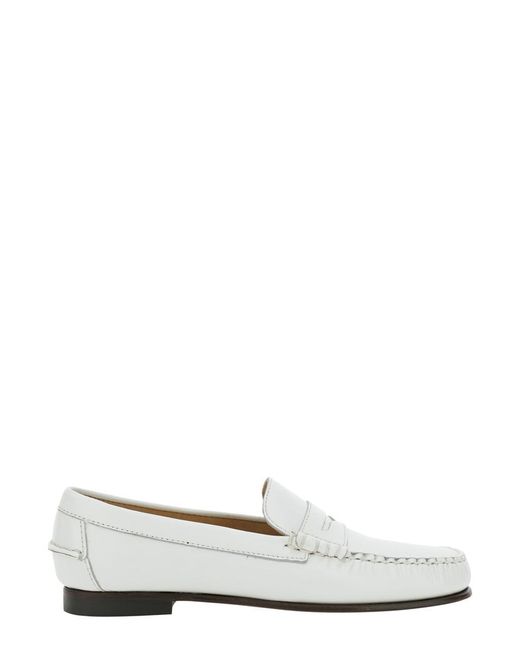 Sebago White 'Danielle Pop' Loafers With Bevelled Toe And Low Stacked Heel