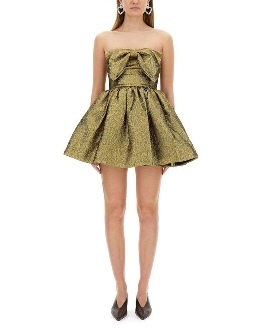 Self-Portrait Green Metallic Jacquard Mini Dress